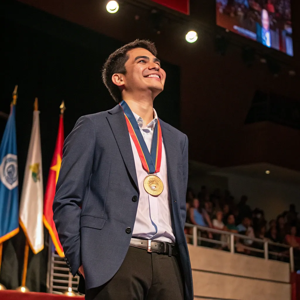Jacob Garcia receiving a medal